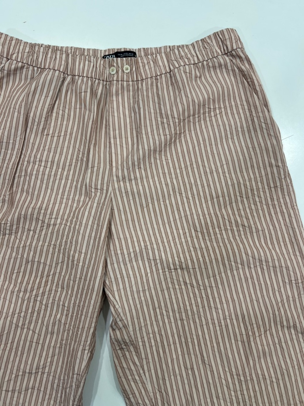 Zara Beige and Brown crop Stripe Elastic-Waist Pants, size XL, summer pants